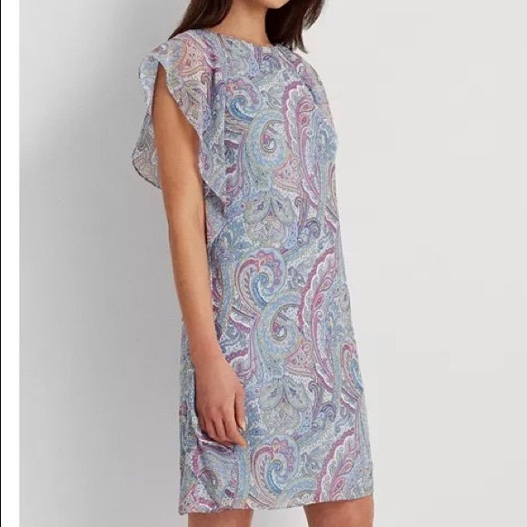 Lauren Ralph Lauren Petite Ruffled Georgette Shift Dress - Picture 9 of 9